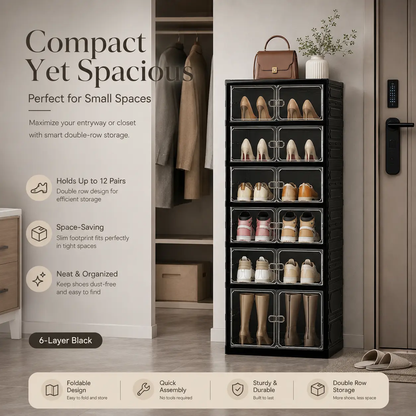 Expandable and Portable Plastic Shoe Rack with Clear Doors