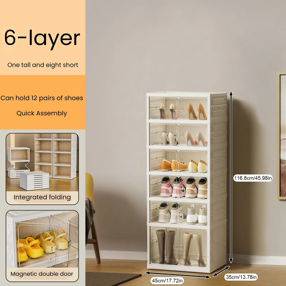 Expandable and Portable Plastic Shoe Rack with Clear Doors