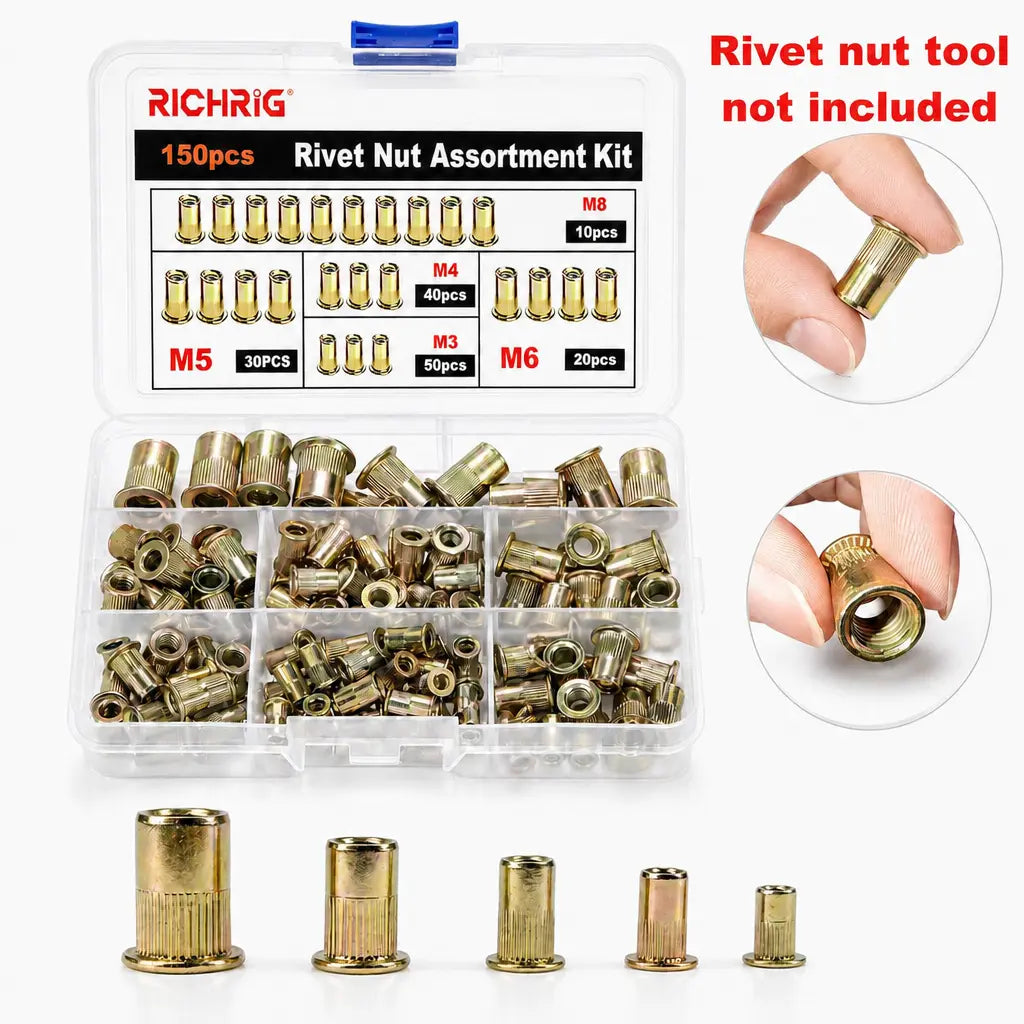 Head Rivet Nut Tool, M3 M4 M5 M6 M8 Rivnut Kit