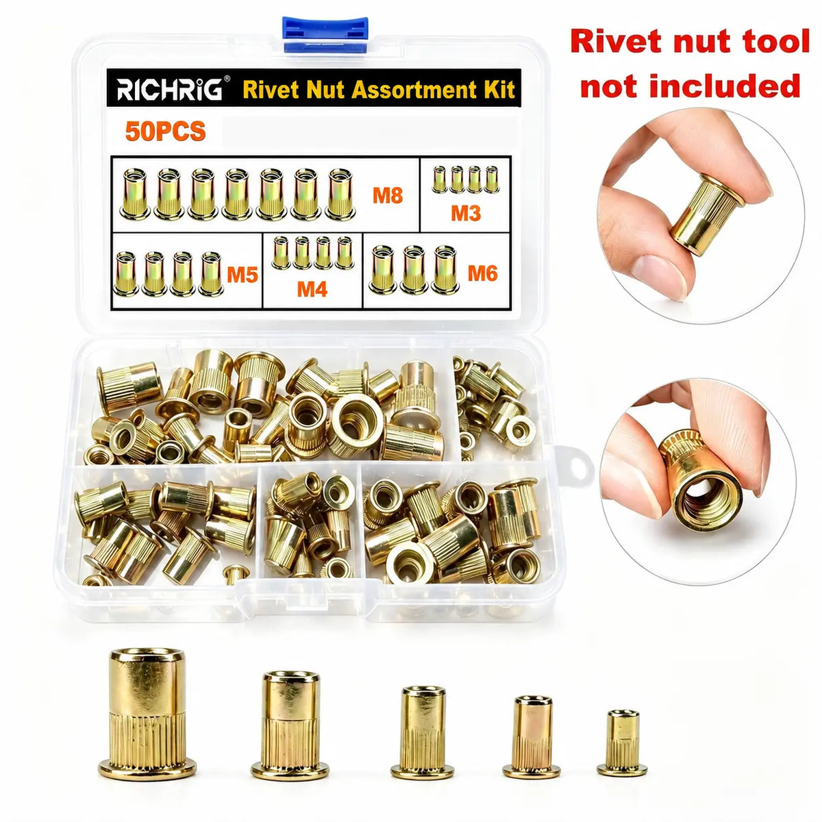 Head Rivet Nut Tool, M3 M4 M5 M6 M8 Rivnut Kit