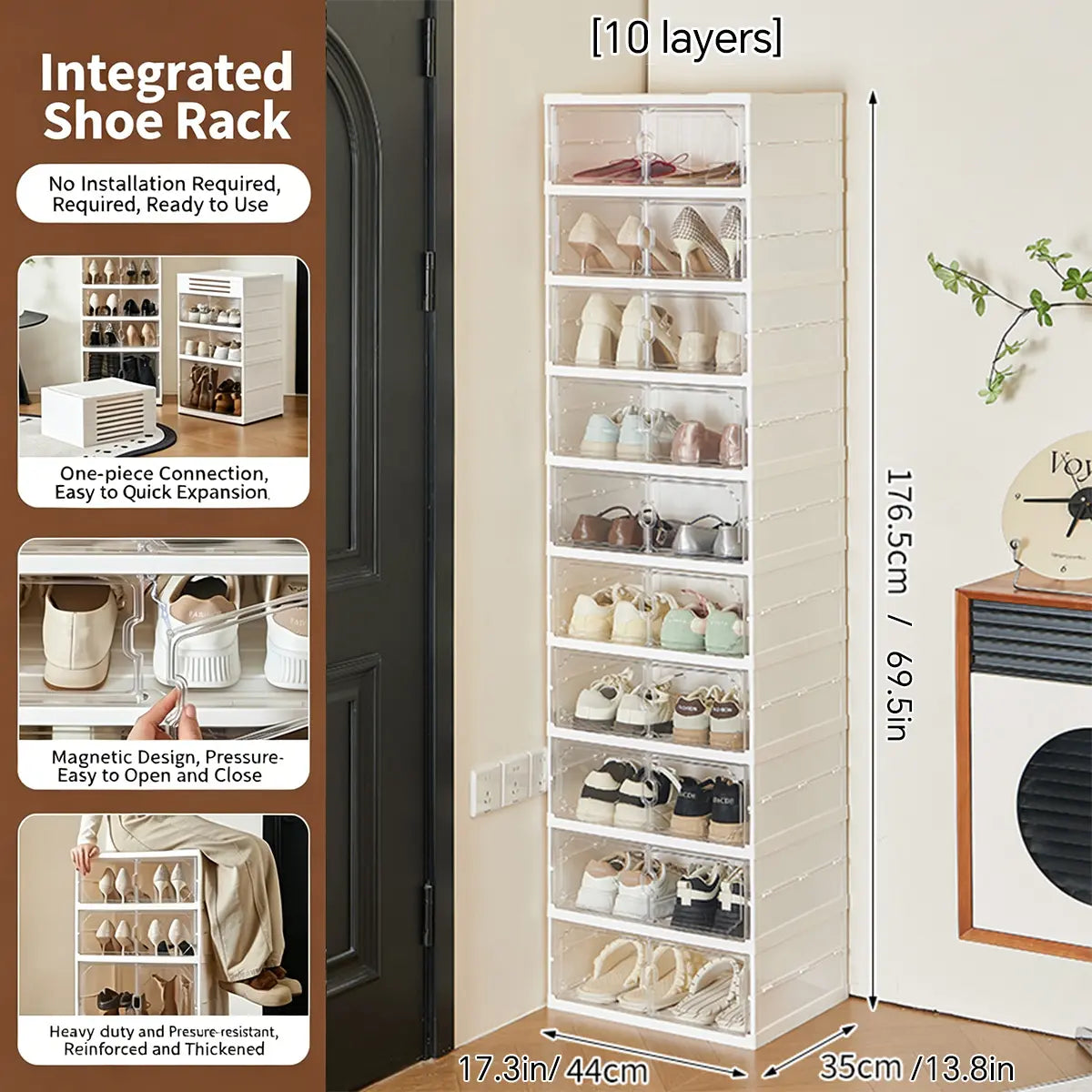 Expandable and Portable Plastic Shoe Rack with Clear Doors