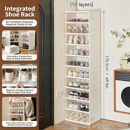 Expandable and Portable Plastic Shoe Rack with Clear Doors
