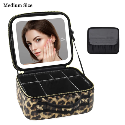 Travel Makeup Bag with LED mirror Cosmetic Bag Adjustable Dividers