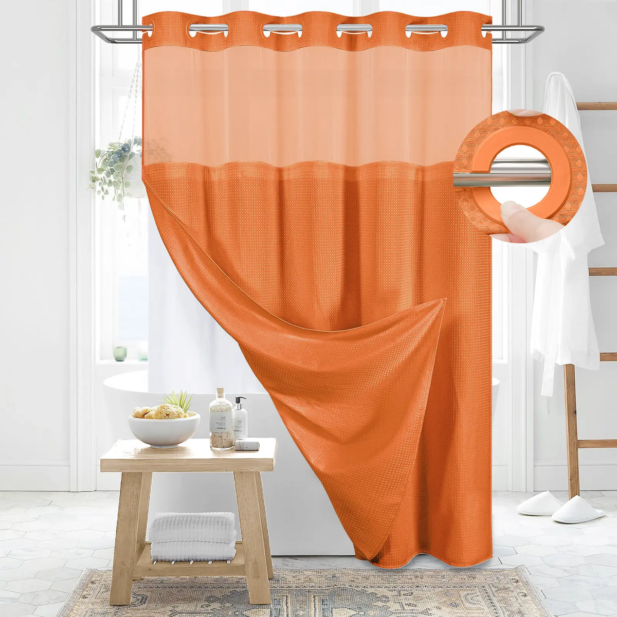 No-Hook Shower Curtains with Snap-in Fabric Detachable Liner Set