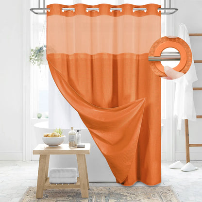 No-Hook Shower Curtains with Snap-in Fabric Detachable Liner Set