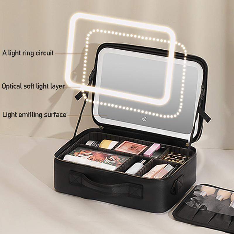Travel Makeup Bag with LED mirror Cosmetic Bag Adjustable Dividers