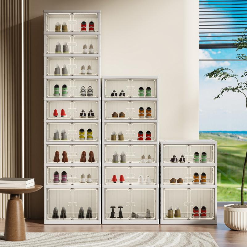 Expandable and Portable Plastic Shoe Rack with Clear Doors