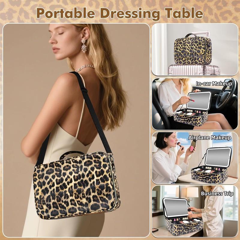 Travel Makeup Bag with LED mirror Cosmetic Bag Adjustable Dividers