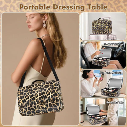 Travel Makeup Bag with LED mirror Cosmetic Bag Adjustable Dividers