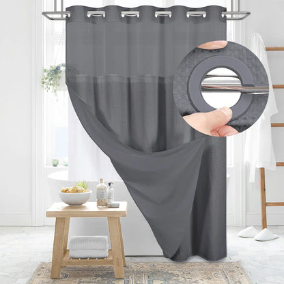 No-Hook Shower Curtains with Snap-in Fabric Detachable Liner Set