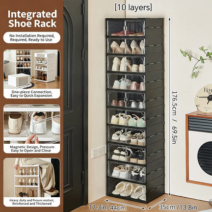 Expandable and Portable Plastic Shoe Rack with Clear Doors