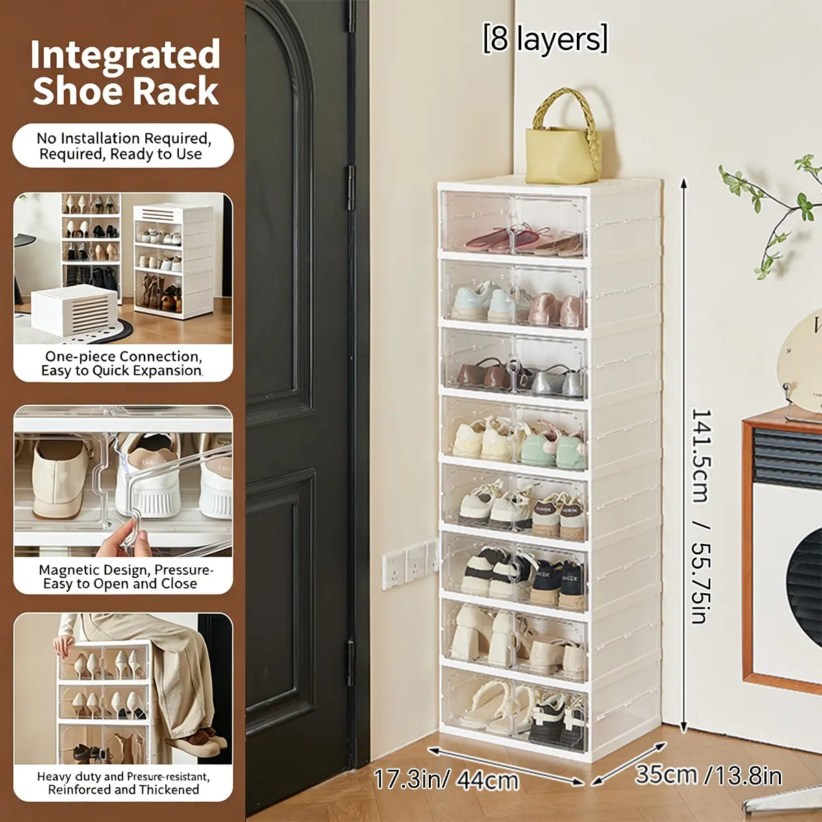 Expandable and Portable Plastic Shoe Rack with Clear Doors