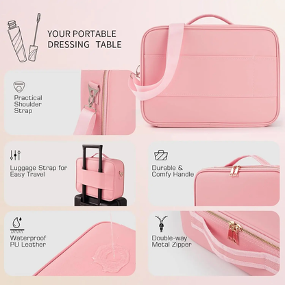 Travel Makeup Bag with LED mirror Cosmetic Bag Adjustable Dividers