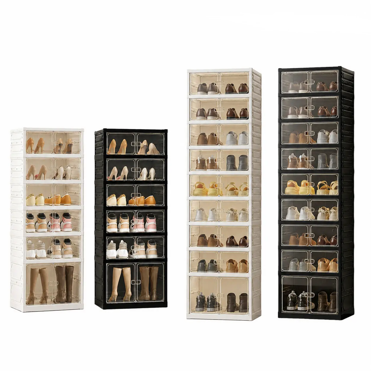 Expandable and Portable Plastic Shoe Rack with Clear Doors
