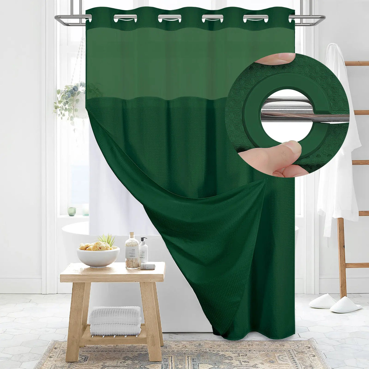 No-Hook Shower Curtains with Snap-in Fabric Detachable Liner Set