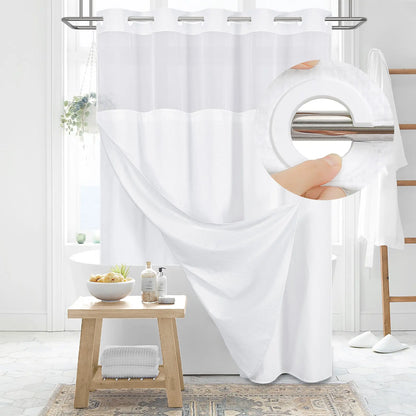 No-Hook Shower Curtains with Snap-in Fabric Detachable Liner Set
