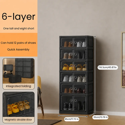 Expandable and Portable Plastic Shoe Rack with Clear Doors