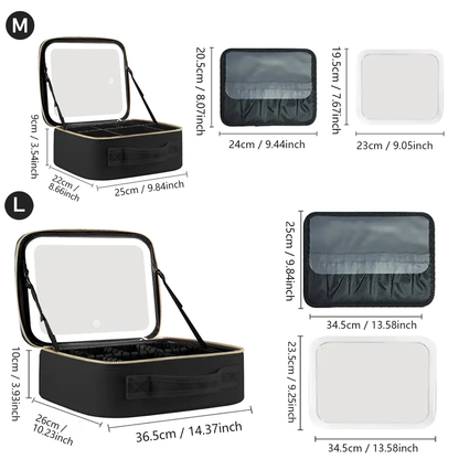 Travel Makeup Bag with LED mirror Cosmetic Bag Adjustable Dividers