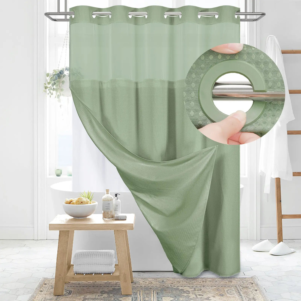 No-Hook Shower Curtains with Snap-in Fabric Detachable Liner Set