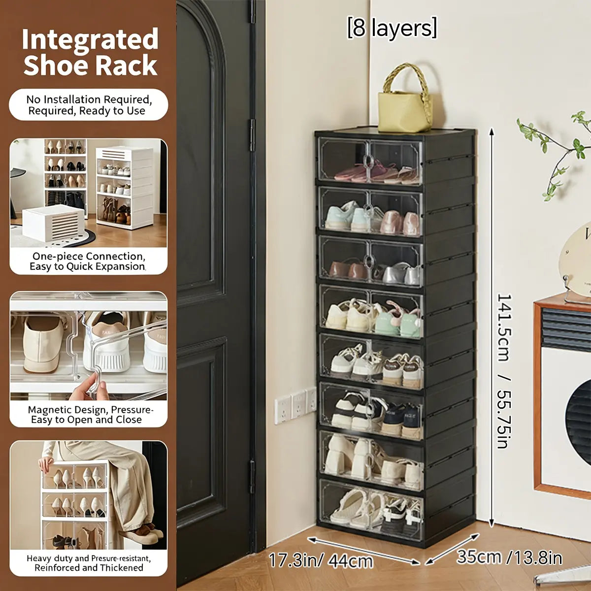 Expandable and Portable Plastic Shoe Rack with Clear Doors
