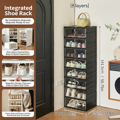Expandable and Portable Plastic Shoe Rack with Clear Doors