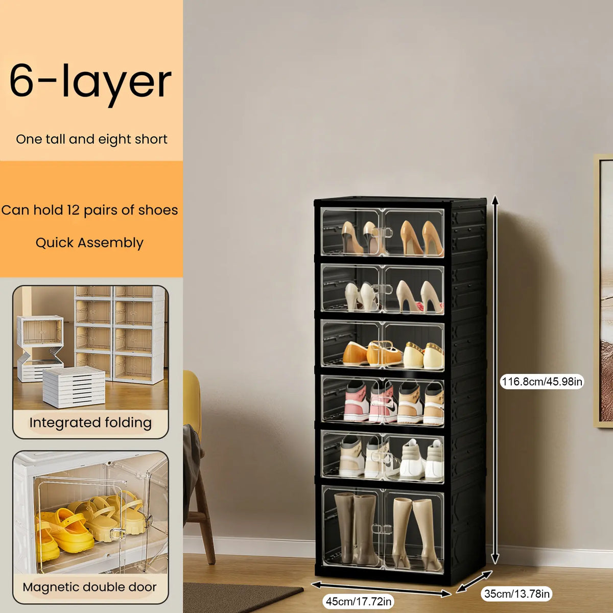 Expandable and Portable Plastic Shoe Rack with Clear Doors